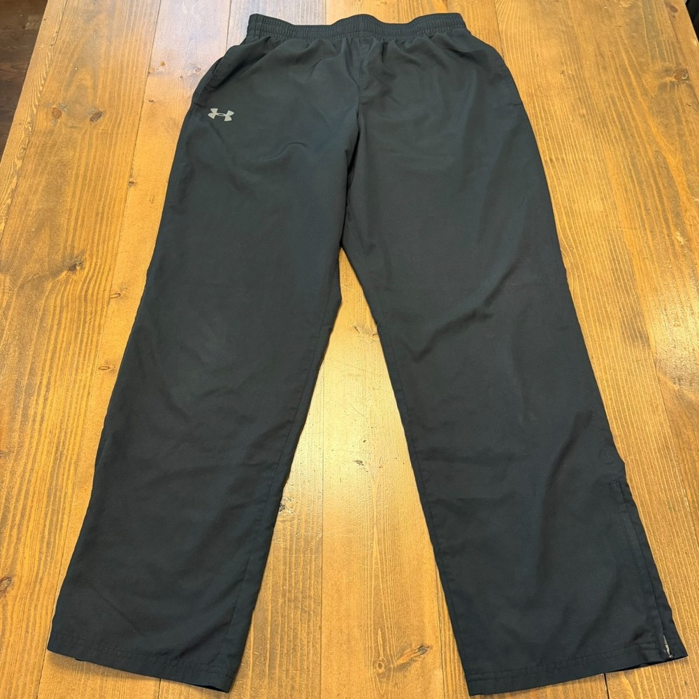 Under Armour Track Pants Mens Large Black HeatGear Wide Leg Mesh Lined Zip Ankle